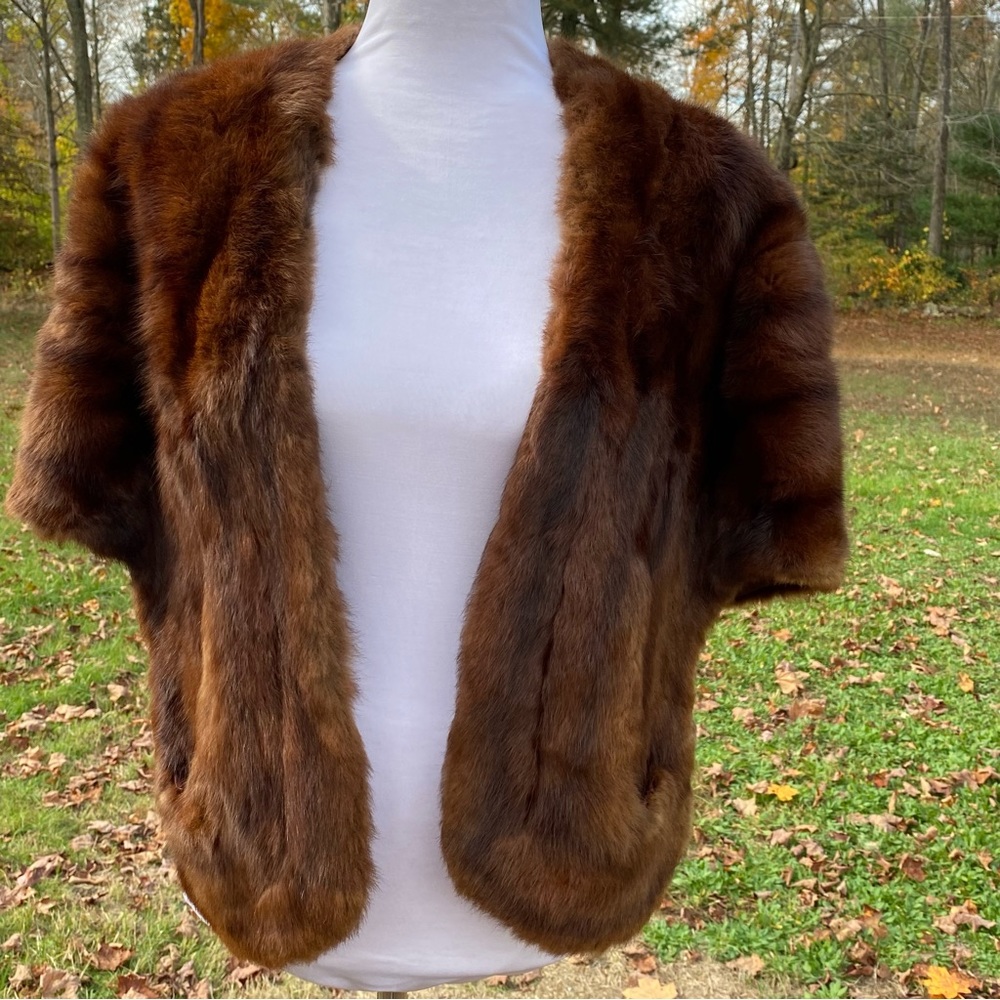 RH STEARNS CO BOSTON VINTAGE MINK BROWN JACKET STOLE WRAP CAPE FUR POCKETS OS